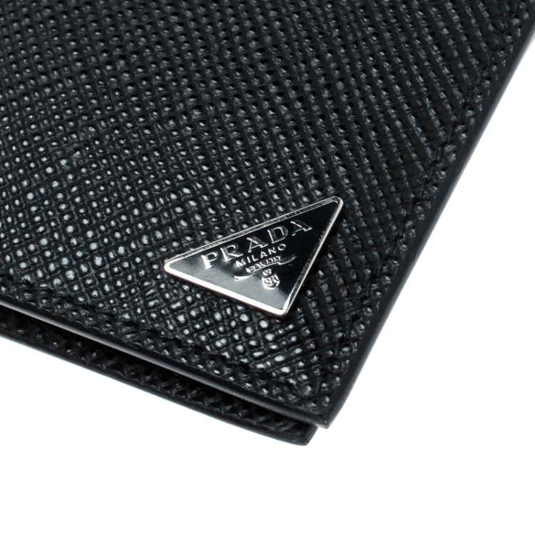 Pre Owned Prada Black Leather Bi Fold Card Holder