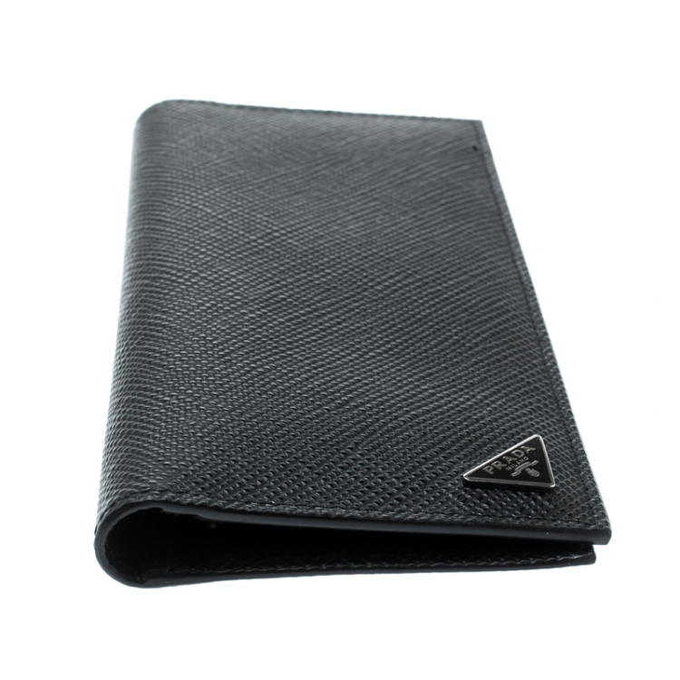 Pre Owned Prada Black Leather Bi Fold Card Holder