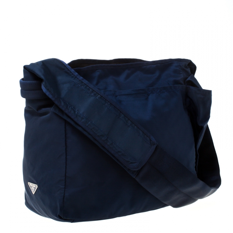 Pre Owned Prada Blue Nylon Messenger Bag