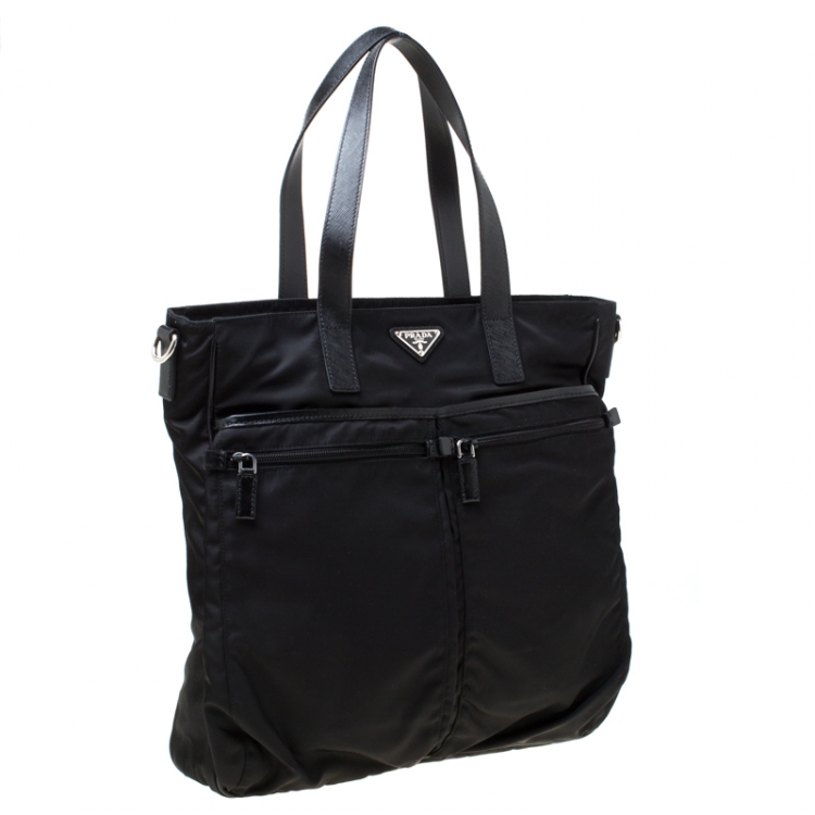 Pre Owned Prada Black Nylon and Leather Multipocket Tote