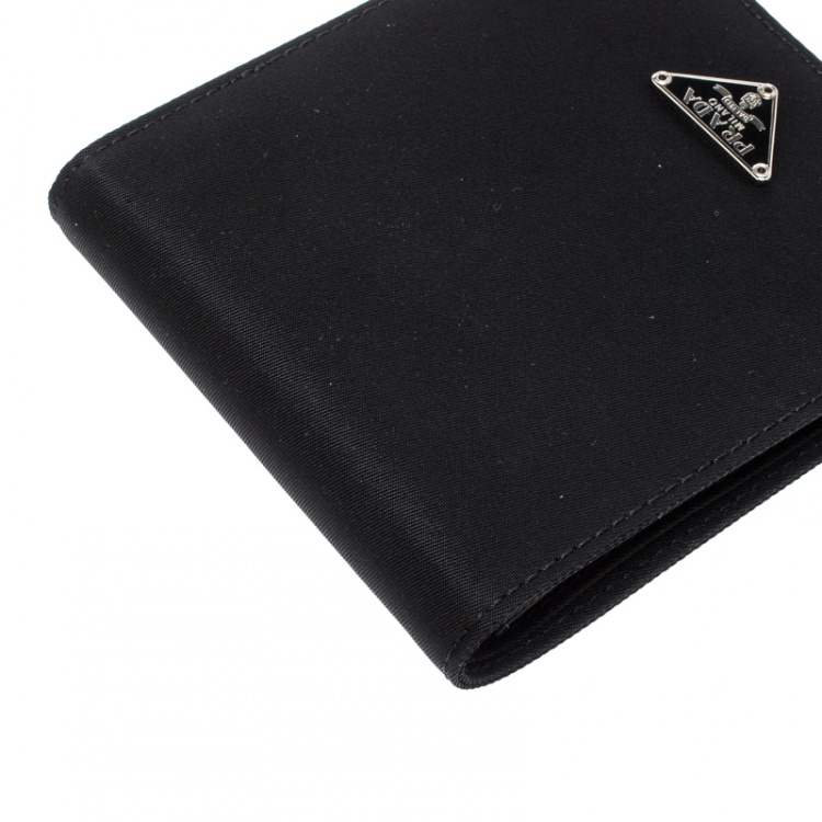 Pre Owned Prada Black Nylon Portafoglio Bifold Wallet