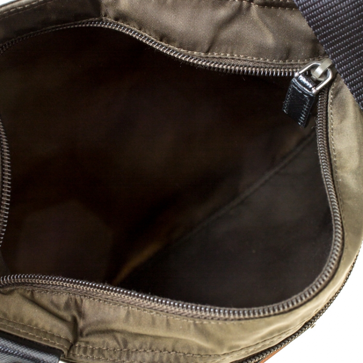 Pre Owned Prada Olive Green Nylon Crossbody Bag