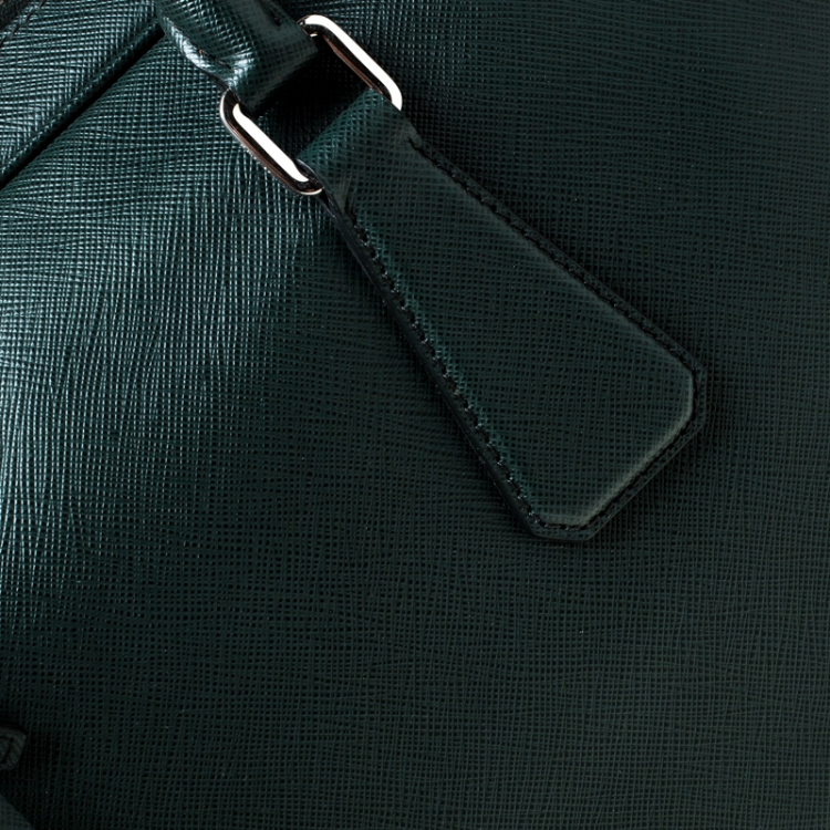 Pre Owned Prada Dark Green Leather Classic Laptop Bag