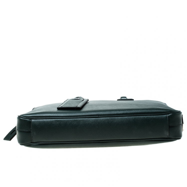 Pre Owned Prada Dark Green Leather Classic Laptop Bag