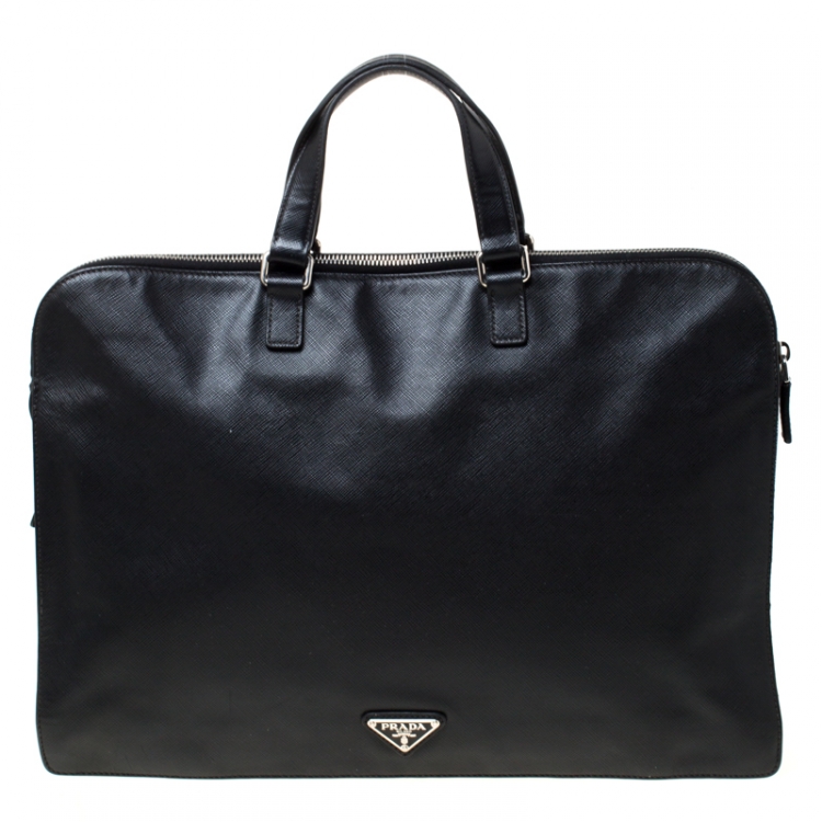 Pre Owned Prada Black Saffiano Leather Briefcase Laptop Bag