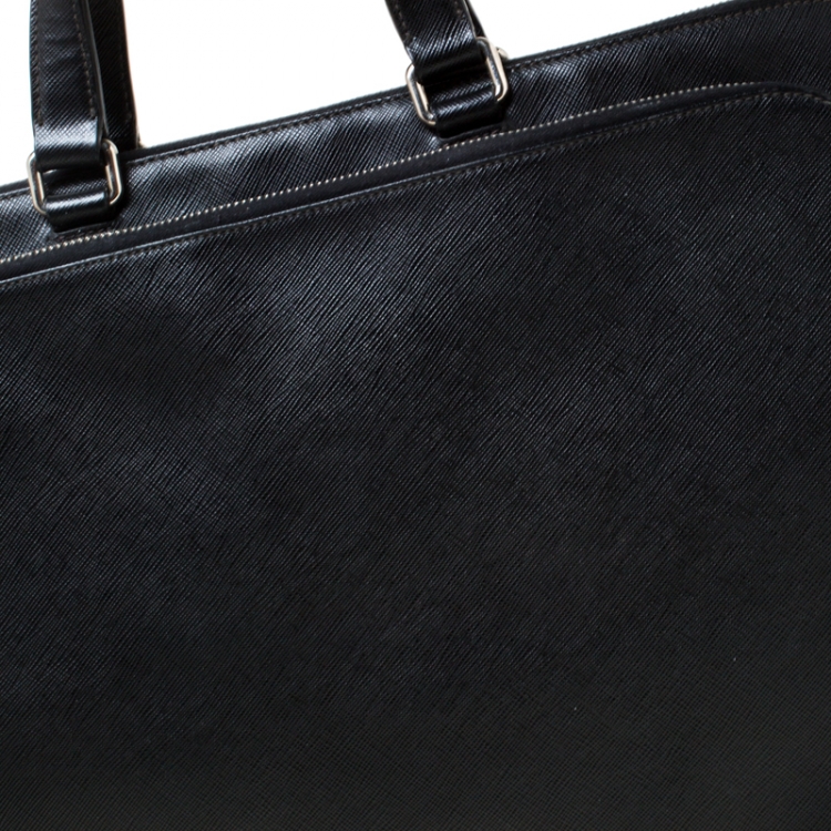 Pre Owned Prada Black Saffiano Leather Briefcase Laptop Bag