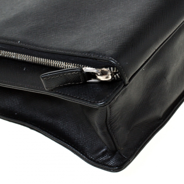 Pre Owned Prada Black Saffiano Leather Briefcase Laptop Bag
