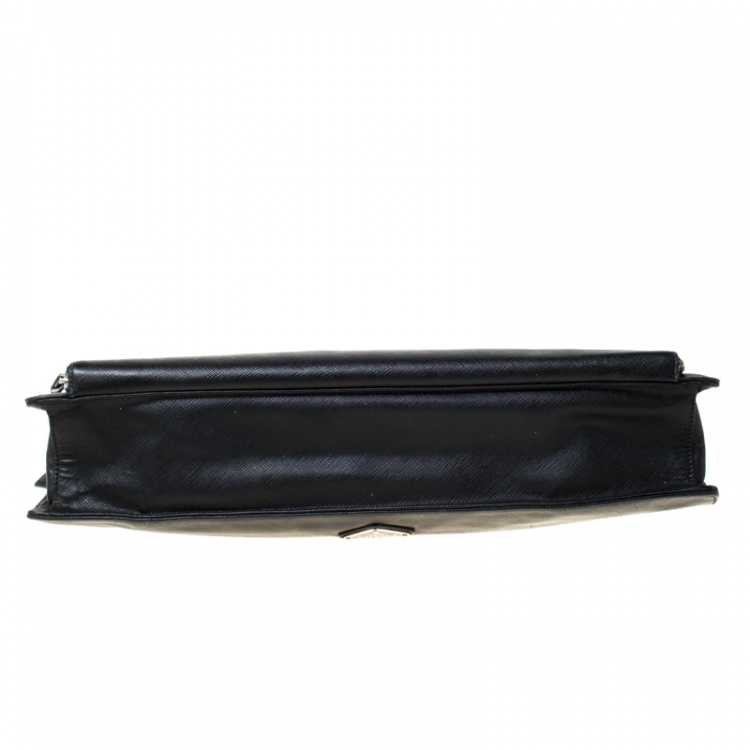 Pre Owned Prada Black Saffiano Leather Briefcase Laptop Bag