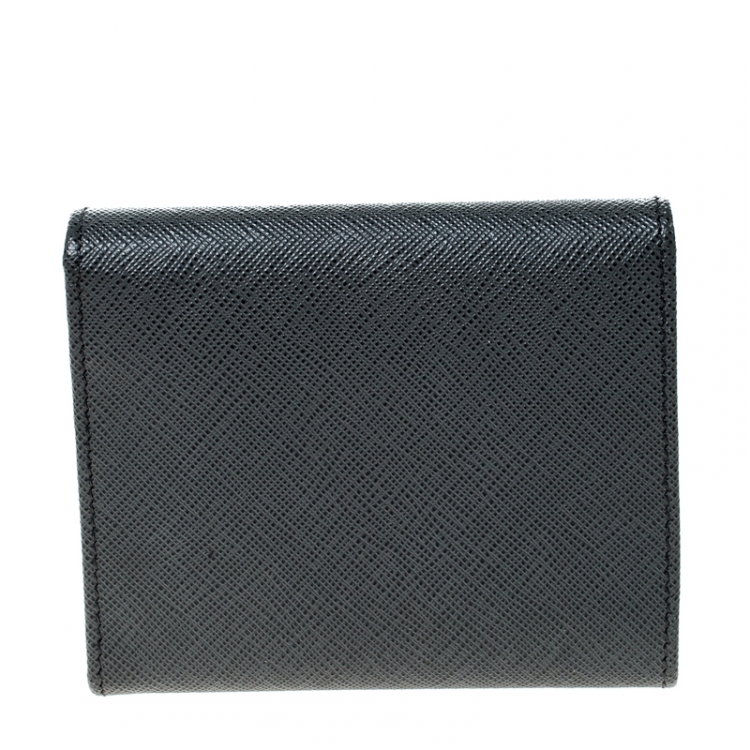 Pre Owned Prada Dark Grey Saffiano Leather Trifold Wallet