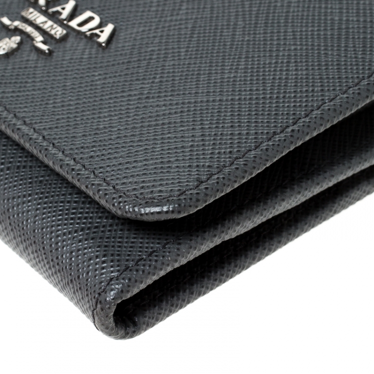 Pre Owned Prada Dark Grey Saffiano Leather Trifold Wallet