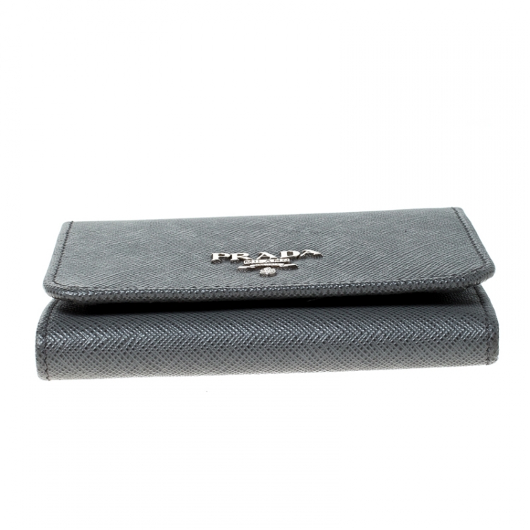 Pre Owned Prada Dark Grey Saffiano Leather Trifold Wallet
