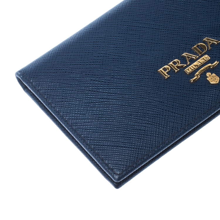 Pre Owned Prada Blue Saffiano Leather Bifold Card Wallet
