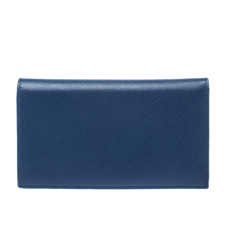 Pre Owned Prada Blue Saffiano Leather Bifold Card Wallet