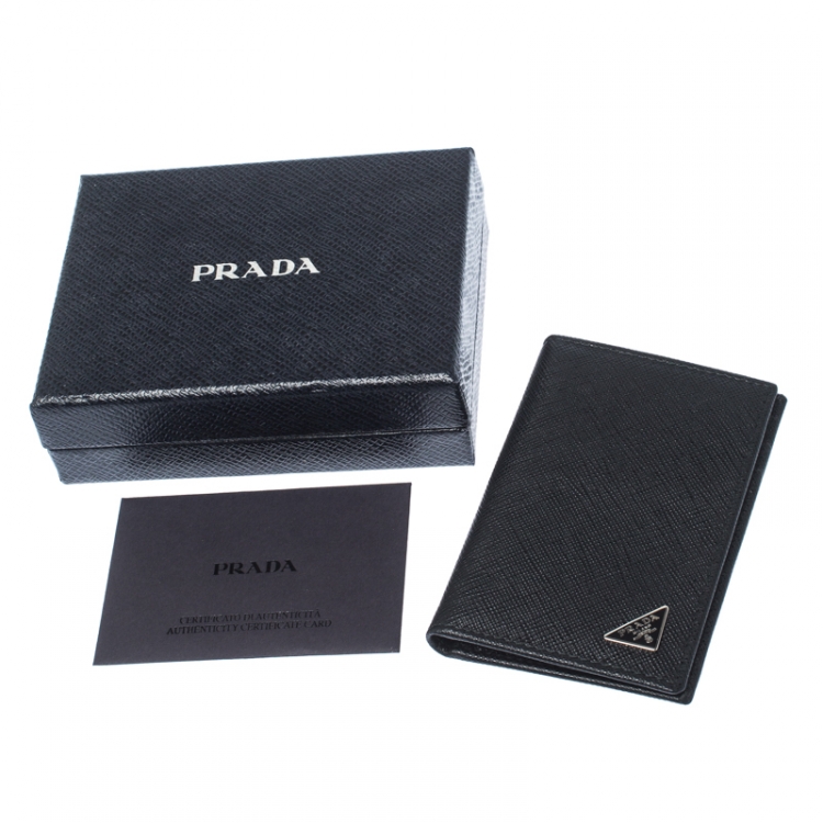 Pre Owned Prada Black Saffiano Lux Leather Bifold Card Holder