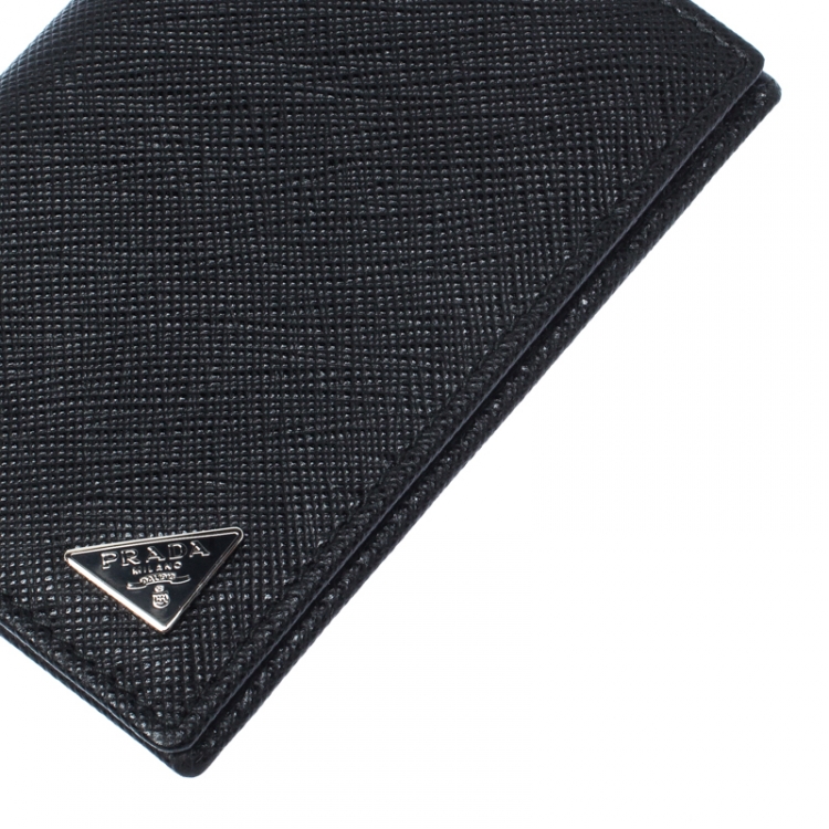 Pre Owned Prada Black Saffiano Lux Leather Bifold Card Holder