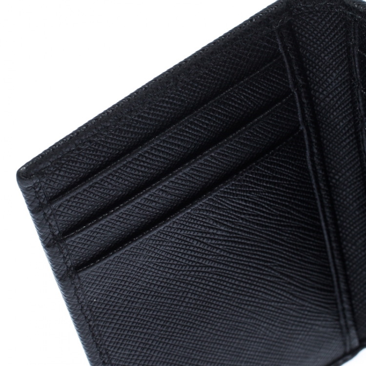 Pre Owned Prada Black Saffiano Lux Leather Bifold Card Holder