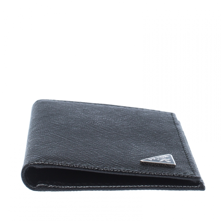 Pre Owned Prada Black Saffiano Lux Leather Bifold Card Holder