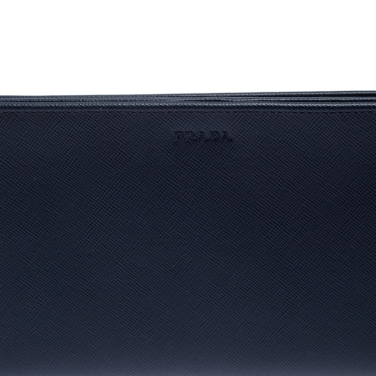 Pre Owned Prada Navy Blue Saffiano Leather Bifold Long Wallet