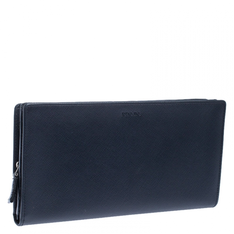 Pre Owned Prada Navy Blue Saffiano Leather Bifold Long Wallet