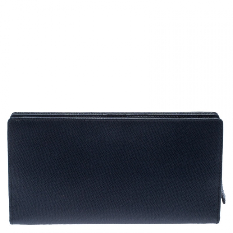 Pre Owned Prada Navy Blue Saffiano Leather Bifold Long Wallet