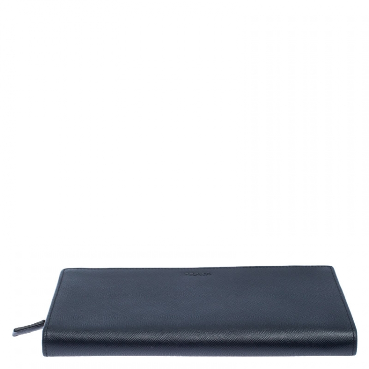 Pre Owned Prada Navy Blue Saffiano Leather Bifold Long Wallet