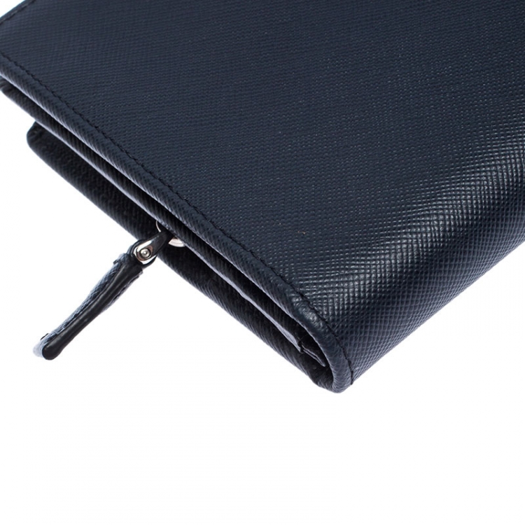 Pre Owned Prada Navy Blue Saffiano Leather Bifold Long Wallet