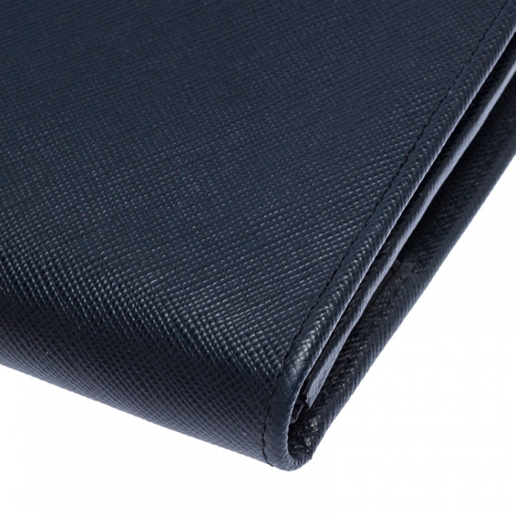Pre Owned Prada Navy Blue Saffiano Leather Bifold Long Wallet