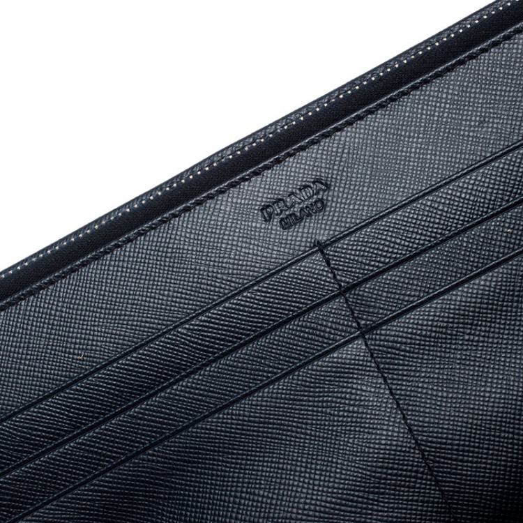 Pre Owned Prada Navy Blue Saffiano Leather Bifold Long Wallet