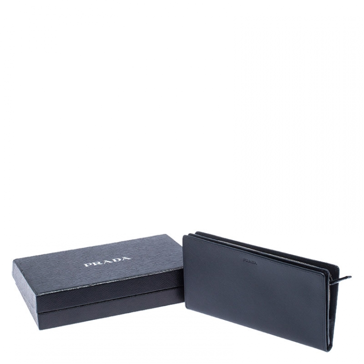 Pre Owned Prada Navy Blue Saffiano Leather Bifold Long Wallet