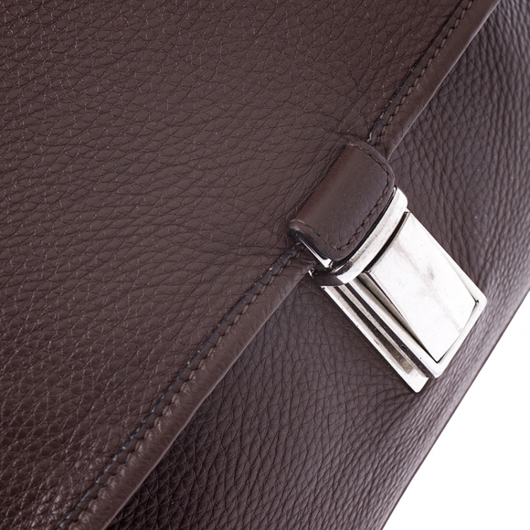 Pre Owned Prada Dark Brown Leather Push Lock Flap Messenger Bag