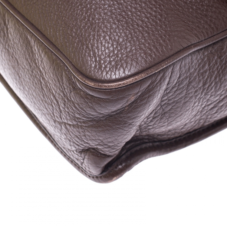 Pre Owned Prada Dark Brown Leather Push Lock Flap Messenger Bag