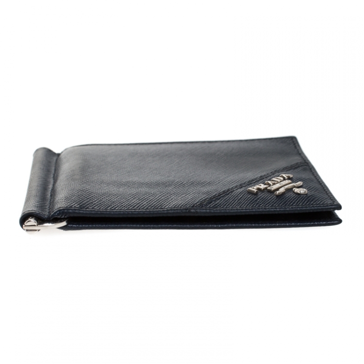 Pre Owned Prada Navy Blue Leather Money Clip Wallet