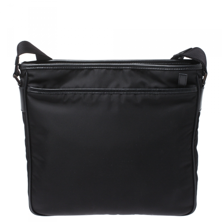 Pre Owned Prada Black Nylon and Leather Zip Messenger Bag