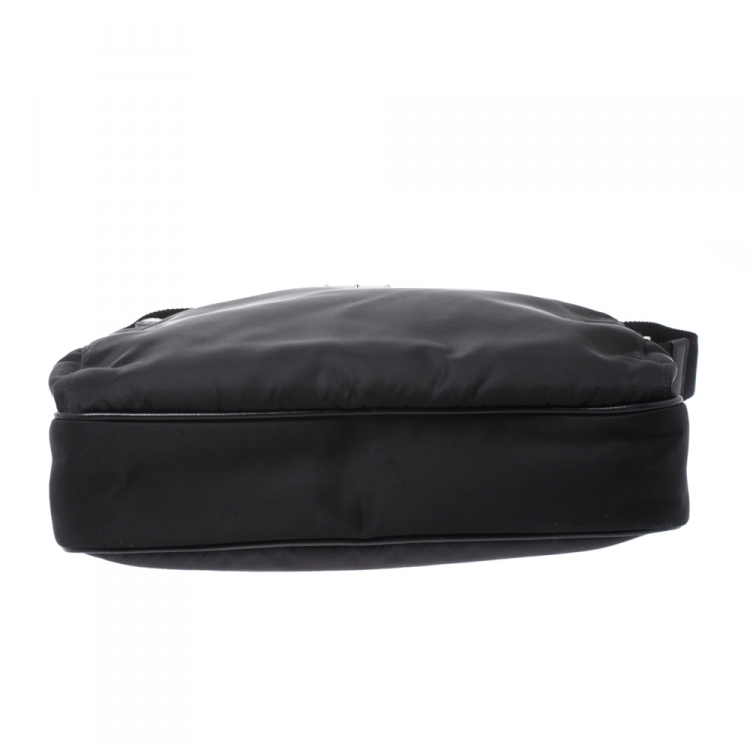Pre Owned Prada Black Nylon and Leather Zip Messenger Bag