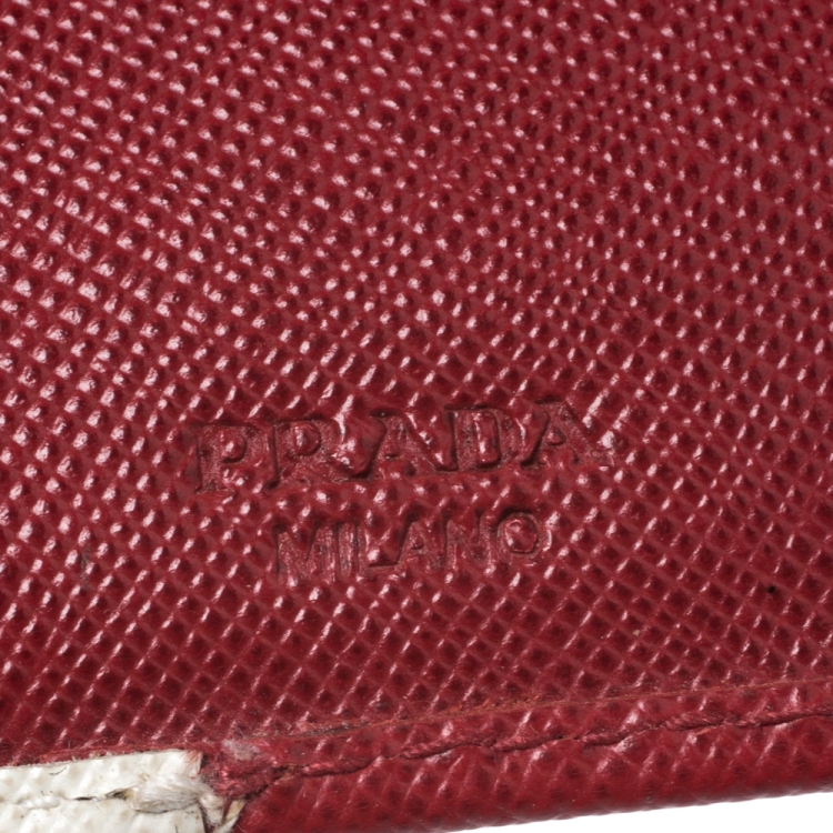Pre Owned Prada Red/White Saffiano Leather Bifold Wallet