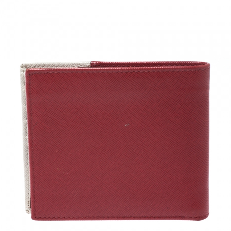 Pre Owned Prada Red/White Saffiano Leather Bifold Wallet