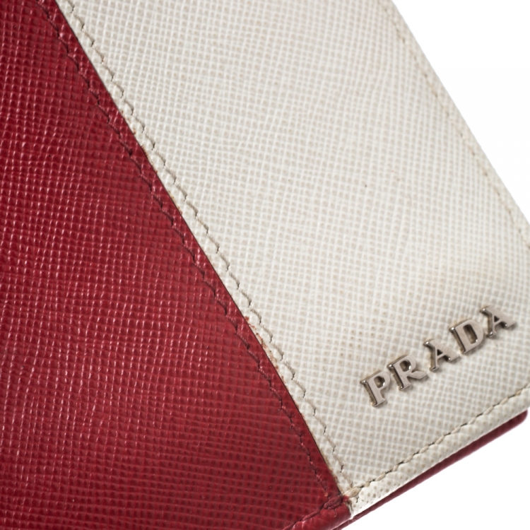 Pre Owned Prada Red/White Saffiano Leather Bifold Wallet
