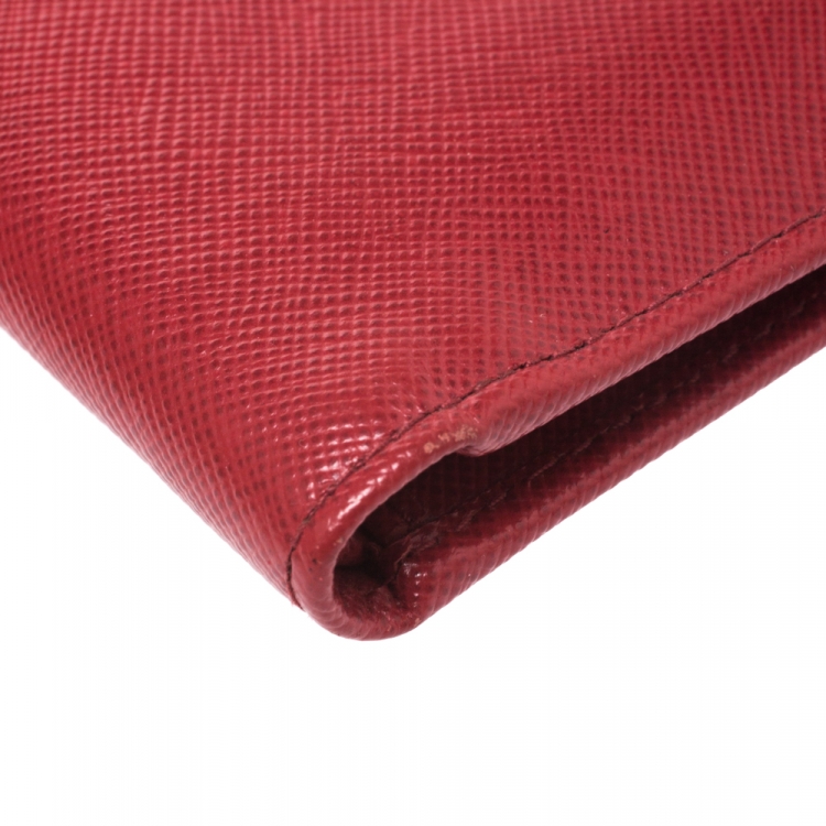 Pre Owned Prada Red/White Saffiano Leather Bifold Wallet