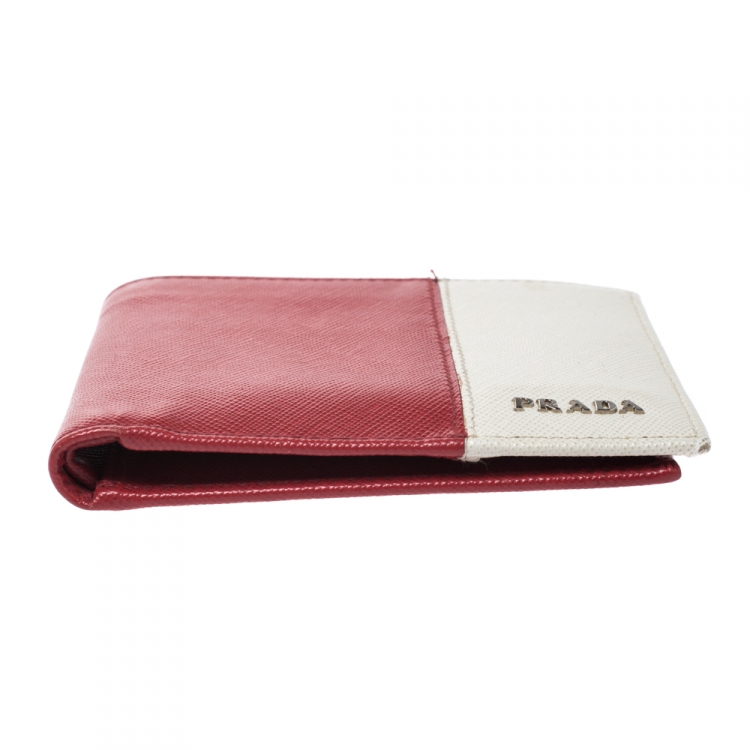Pre Owned Prada Red/White Saffiano Leather Bifold Wallet
