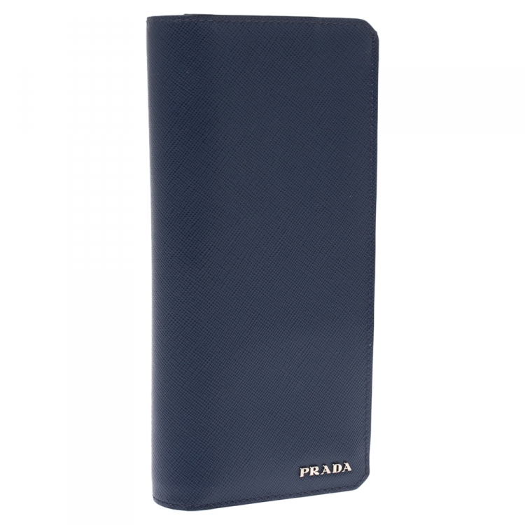 Pre Owned Prada Blue Saffiano Lux Leather Continental Wallet