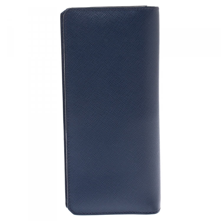 Pre Owned Prada Blue Saffiano Lux Leather Continental Wallet
