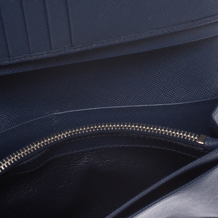 Pre Owned Prada Blue Saffiano Lux Leather Continental Wallet