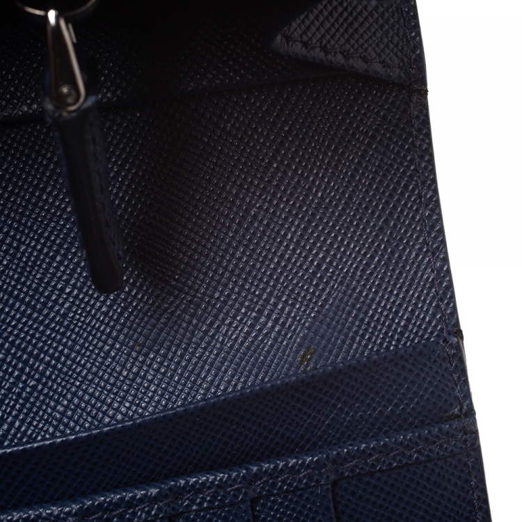 Pre Owned Prada Blue Saffiano Lux Leather Continental Wallet