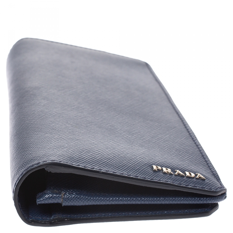 Pre Owned Prada Blue Saffiano Lux Leather Continental Wallet