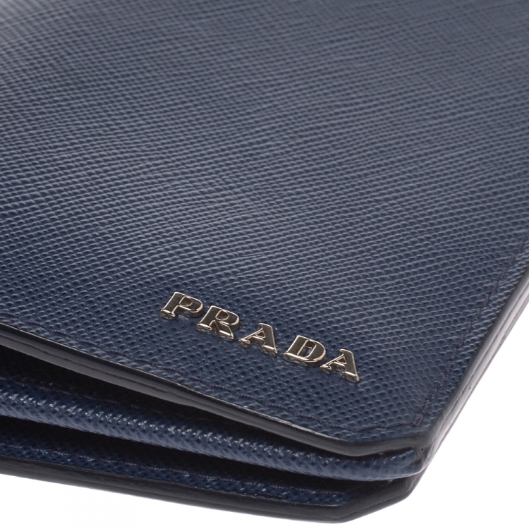 Pre Owned Prada Blue Saffiano Lux Leather Continental Wallet