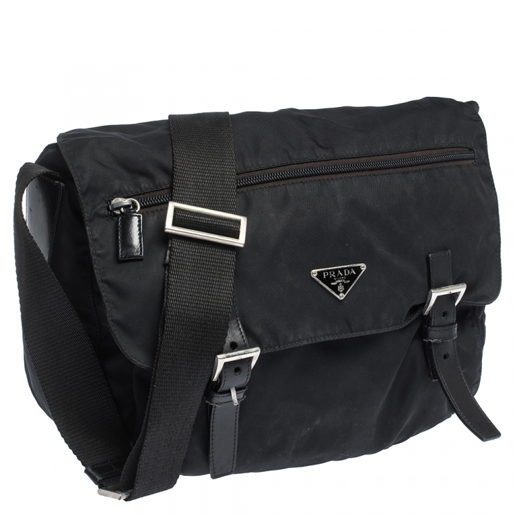 Pre Owned Prada Black Nylon and Leather Messenger Bag