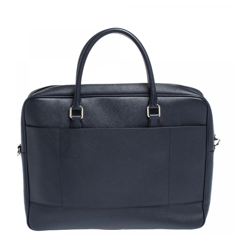 Pre Owned Prada Navy Blue Saffiano Lux Leather Briefcase