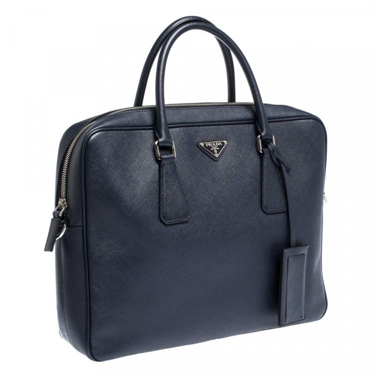 Pre Owned Prada Navy Blue Saffiano Lux Leather Briefcase