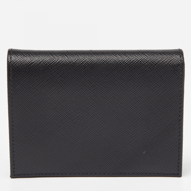 Pre Owned Prada Black Saffiano Leather Logo Flap Card Case