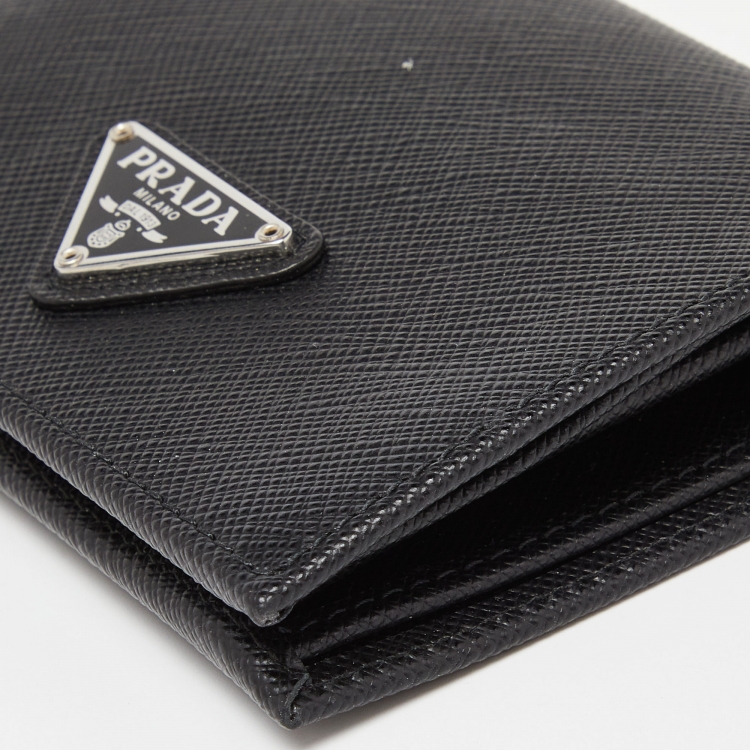 Pre Owned Prada Black Saffiano Leather Logo Flap Card Case
